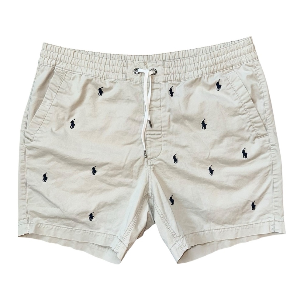 Polo Ralph Lauren Beige Drawstring Waist Casual Navy Embroidered Pony Print XL